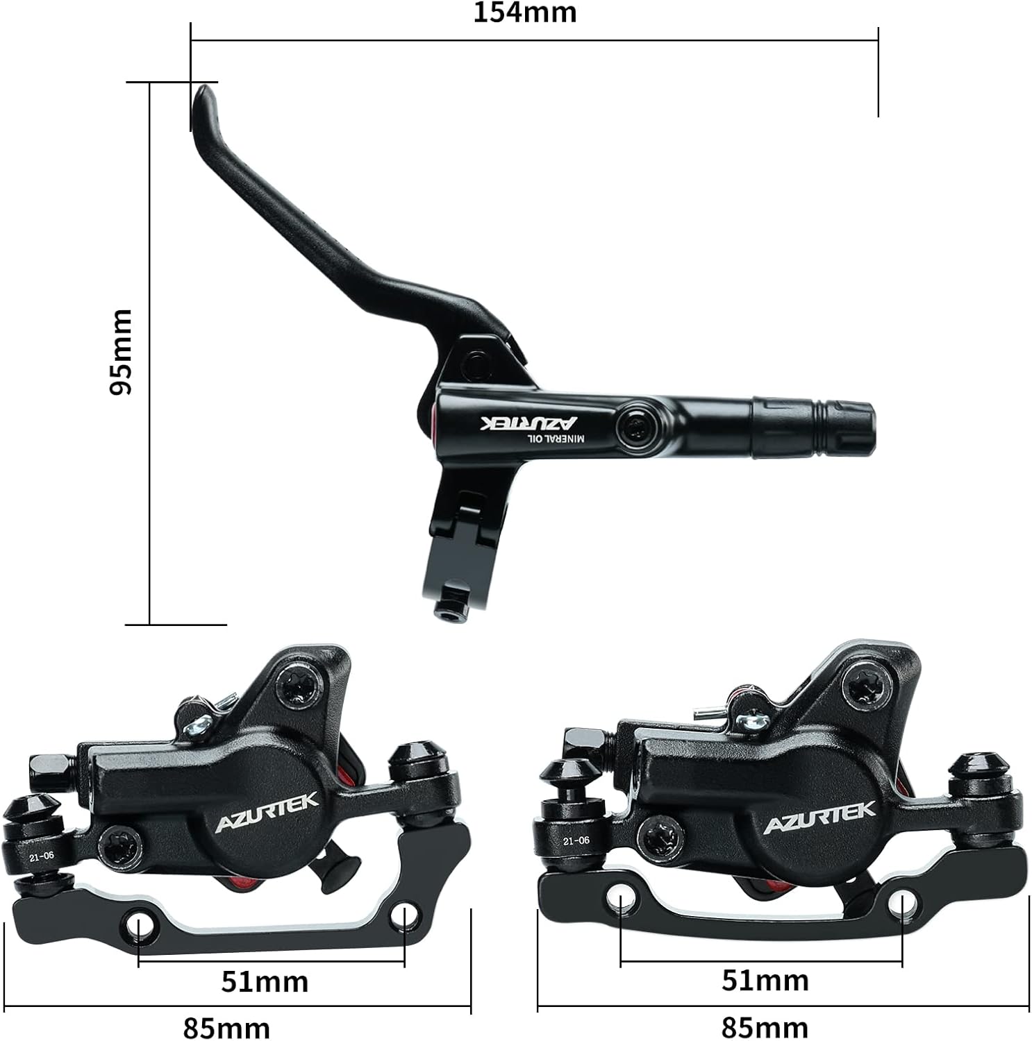 Hydraulic Disc Brake Set with Aluminum Oil Pressure Caliper and Alloy Bicycle Brake Lever, 160mm Rotor, Bicycle Accessories for MTB/Ebike/Folding Bike/Scooter/Fat Bike