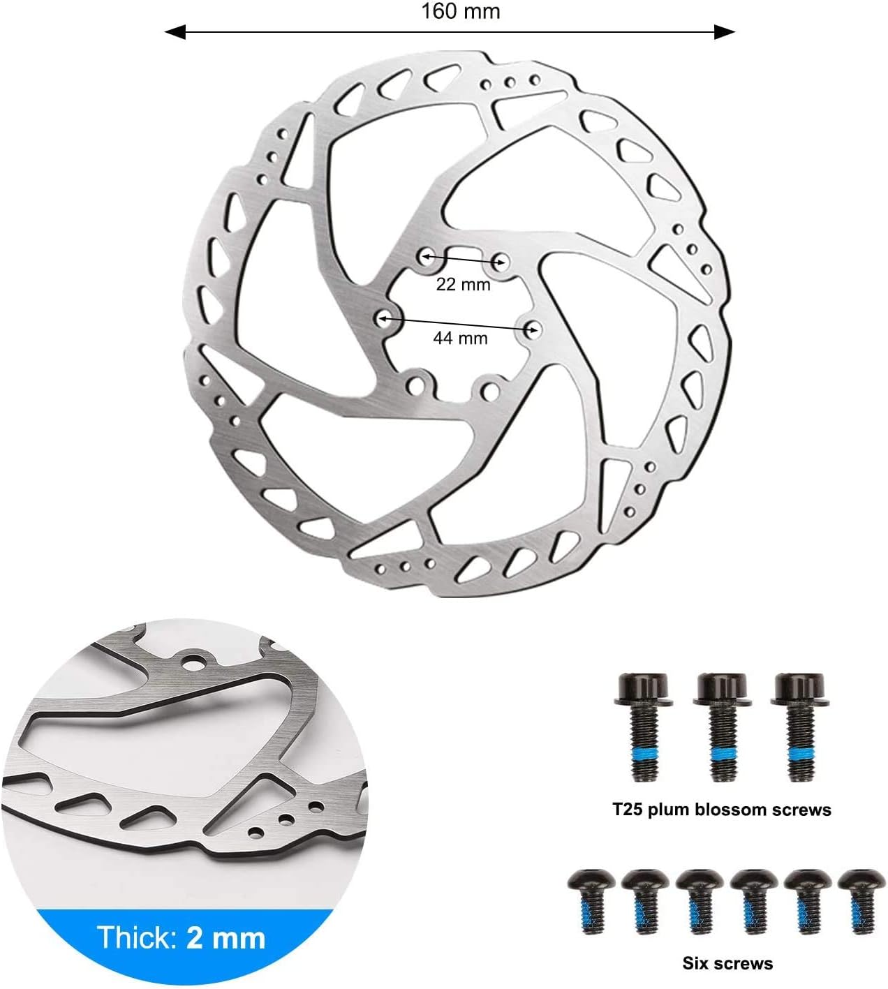Hydraulic Disc Brake Set with Aluminum Oil Pressure Caliper and Alloy Bicycle Brake Lever, 160mm Rotor, Bicycle Accessories for MTB/Ebike/Folding Bike/Scooter/Fat Bike