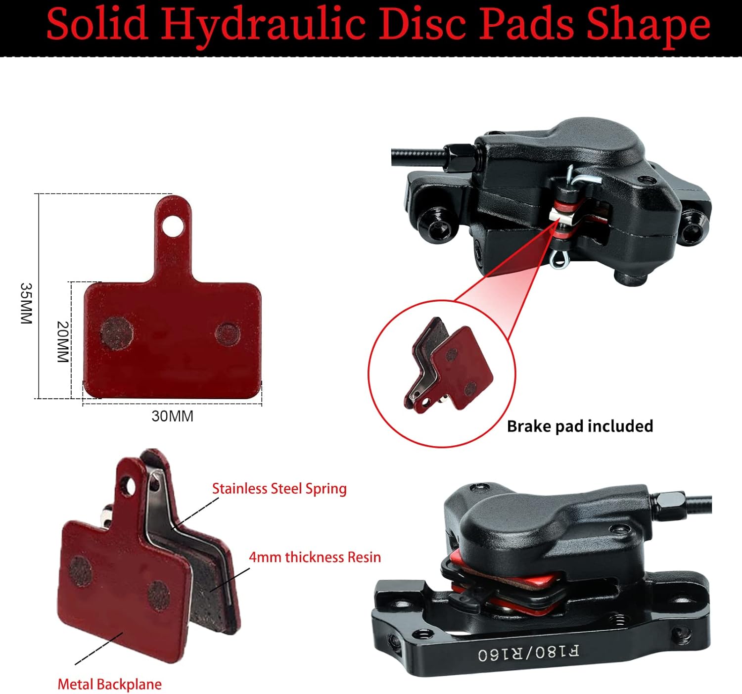 Hydraulic Disc Brake Set with Aluminum Oil Pressure Caliper and Alloy Bicycle Brake Lever, 160mm Rotor, Bicycle Accessories for MTB/Ebike/Folding Bike/Scooter/Fat Bike