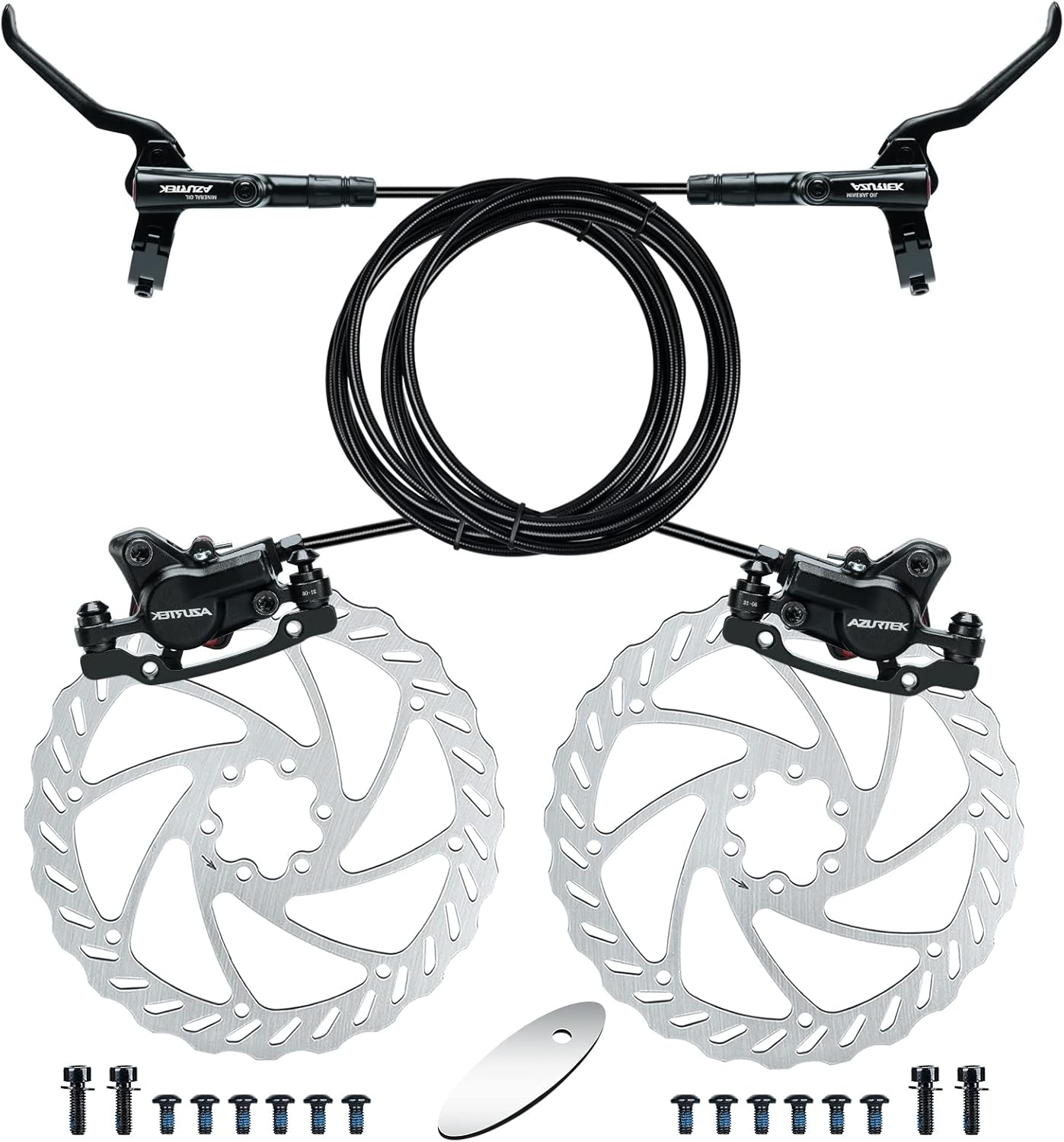 Hydraulic Disc Brake Set with Aluminum Oil Pressure Caliper and Alloy Bicycle Brake Lever, 160mm Rotor, Bicycle Accessories for MTB/Ebike/Folding Bike/Scooter/Fat Bike