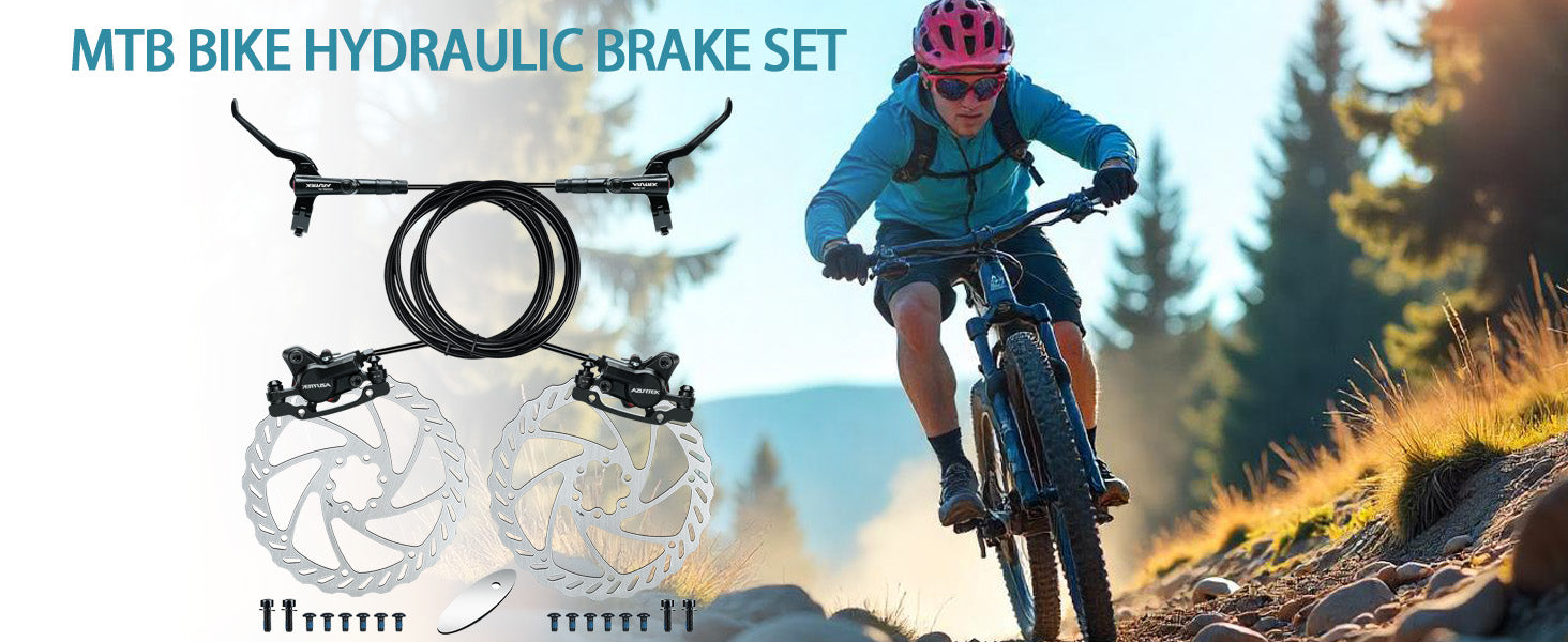 Hydraulic Disc Brake Set with Aluminum Oil Pressure Caliper and Alloy Bicycle Brake Lever, 160mm Rotor, Bicycle Accessories for MTB/Ebike/Folding Bike/Scooter/Fat Bike